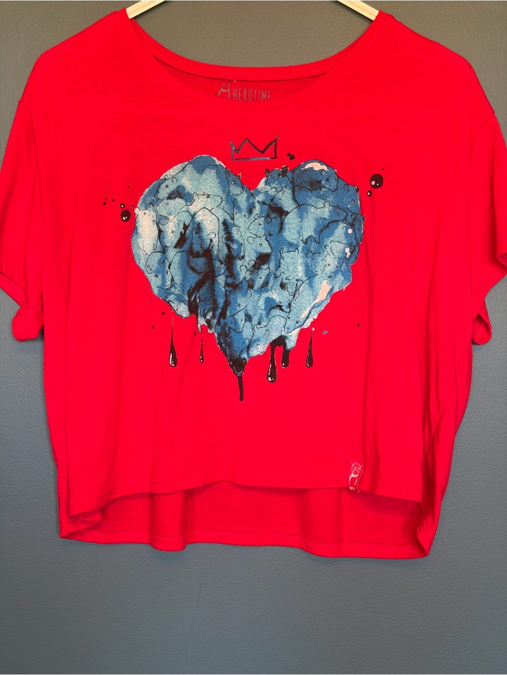 Herotime x Lora Zombie Graphic Rats Heart Cropped Tee S